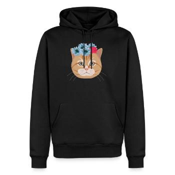Cadeau d'amoureux de chat miaou fleurs été fleurs chat - Sweat à capuche Premium bio Homme - noir - Devant - Nico (187cm)