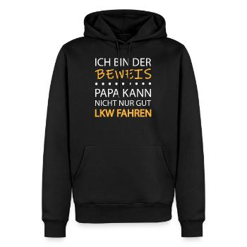 Papa kann nicht nur gut Lkw fahren... - Männer Premium Bio Hoodie - Schwarz - Vorne - Nico (187cm)