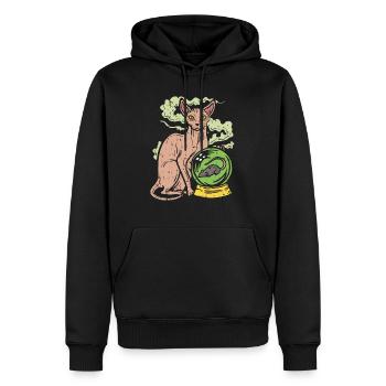 Chat Sphinx avec boule de cristal et chat nu - Sweat à capuche Premium bio Homme - noir - Devant - Nico (187cm)