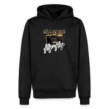 radio hip hop old school - Sweat à capuche Premium bio Homme - noir - Devant - Nico (187cm)