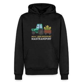 Transport de maïs sport préféré - Sweat à capuche Premium bio Homme - noir - Devant - Nico (187cm)