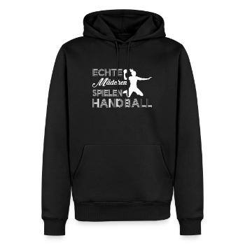 Echte Maedchen spielen Handball Geschenk - Männer Premium Bio Hoodie - Schwarz - Vorne - Nico (187cm)