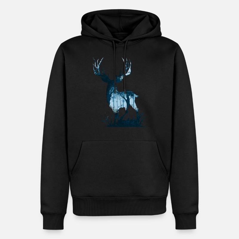 Waldgeist Hirsch - Männer Premium Bio Hoodie - Schwarz
