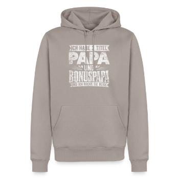 Stiefvater - Männer Premium Bio Hoodie - Taupe - Vorne - Nico (187cm)