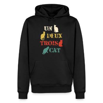 Chats Un Deux Trois Cat - Sweat à capuche Premium bio Homme - noir - Devant - Nico (187cm)