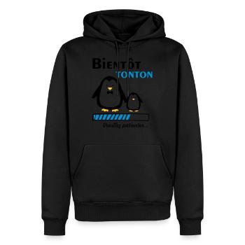 bientôt tonton pingouin,futur oncle - Sweat à capuche Premium bio Homme - noir - Devant - Nico (187cm)