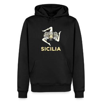 Fierté sicilienne - Sicilia - Drapeau sicilien Trinacria - Sweat à capuche Premium bio Homme - noir - Devant - Nico (187cm)