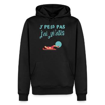 Je peux pas j'ai pilates humour - Sweat à capuche Premium bio Homme - noir - Devant - Nico (187cm)