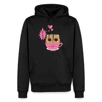 Chat Mignon - Sweat à capuche Premium bio Homme - noir - Devant - Nico (187cm)