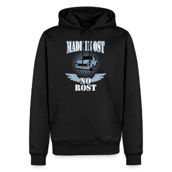 Made in Ost no Rost - DDR Kult Auto - Männer Premium Bio Hoodie - Schwarz - Vorne - Nico (187cm)