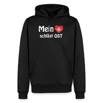 mein Herz schlägt Ost, Ostdeutscher Geschenk - Männer Premium Bio Hoodie - Schwarz - Vorne - Nico (187cm)