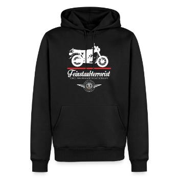 Feinstaubterrorist, DDr Moped, Simmi S51, 2 Takter - Männer Premium Bio Hoodie - Schwarz - Vorne - Nico (187cm)