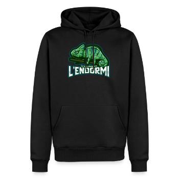 L'endormi caméléon de La Reunion 974 cadeau drôle - Sweat à capuche Premium bio Homme - noir - Devant - Nico (187cm)