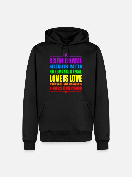 PRIDE RAINBOW LOVE SCIENCE BLACK WOMANS RIGHTS HUM - Men’s Premium Organic Hoodie - black