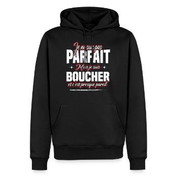 Boucher - Sweat à capuche Premium bio Homme - noir - Devant - Nico (187cm)