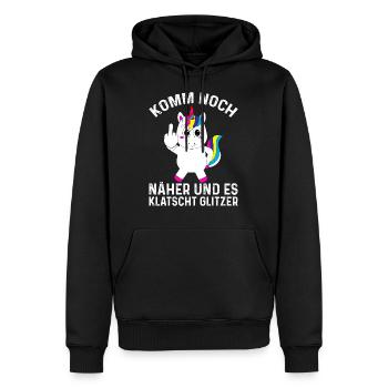 Einhorn frech lustig Geschenk Mittelfinger witzig - Männer Premium Bio Hoodie - Schwarz - Vorne - Nico (187cm)