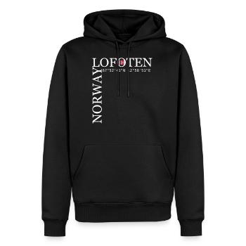 Lofoten Norway Norway Norge coordinates - Men’s Premium Organic Hoodie - black - Front - Nico (187cm)