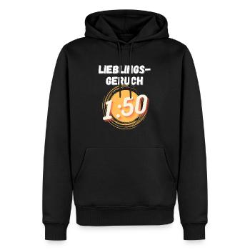 Lieblingsgeruch 1:50 DDR Zweitakt Trabbi Humor - Männer Premium Bio Hoodie - Schwarz - Vorne - Nico (187cm)