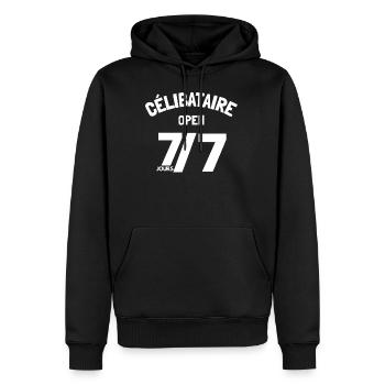 Célibataire open 7 jours sur 7 humour drague - Sweat à capuche Premium bio Homme - noir - Devant - Nico (187cm)
