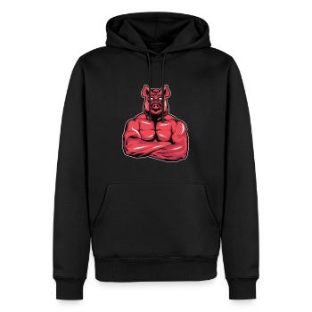Bodybuilder Cochon Muscles Fitness Gift - Sweat à capuche Premium bio Homme - noir - Devant - Nico (187cm)