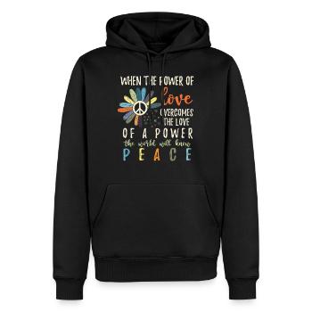 Hippie Flower Power Peace & Power - Männer Premium Bio Hoodie - Schwarz - Vorne - Nico (187cm)