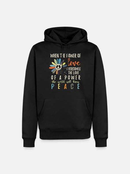 Hippie Flower Power Peace & Power - Mannen Premium Bio hoodie - zwart