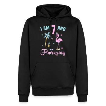 J'ai 7 ans et Flamazing, anniversaire de Flamingo 7 ans - Sweat à capuche Premium bio Homme - noir - Devant - Nico (187cm)