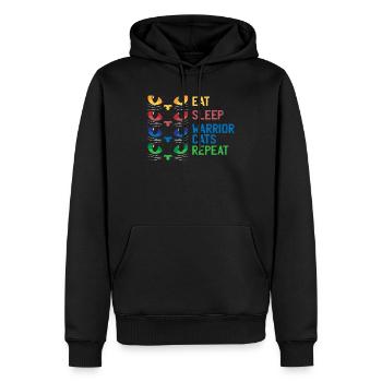 Gaming Katzen Eat Sleep Warrior Repeat Geschenk - Männer Premium Bio Hoodie - Schwarz - Vorne - Nico (187cm)