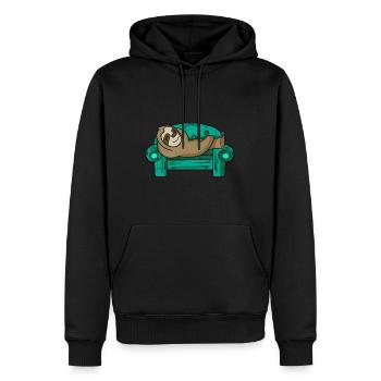 Faultier lustig auf Sofa Geschenk - Männer Premium Bio Hoodie - Schwarz - Vorne - Nico (187cm)