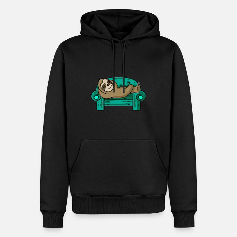 Faultier lustig auf Sofa Geschenk - Männer Premium Bio Hoodie - Schwarz