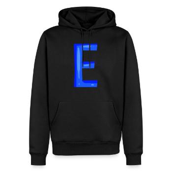 Letter E initial letter blue - Men’s Premium Organic Hoodie - black - Front - Nico (187cm)