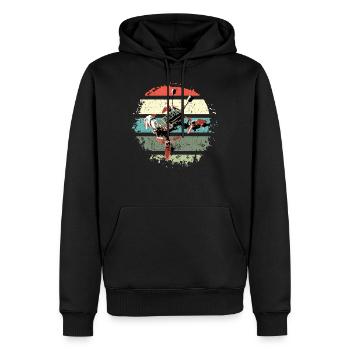 Quadrocopter Drohne mit Retro Sunset Vintage - Männer Premium Bio Hoodie - Schwarz - Vorne - Nico (187cm)