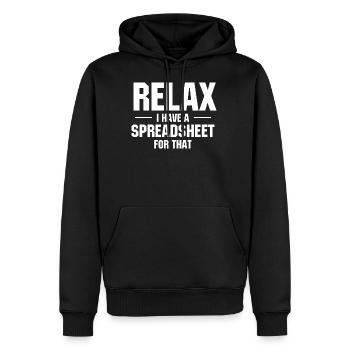 relax i have a spreadsheet for that - Men’s Premium Organic Hoodie - black - Front - Nico (187cm)