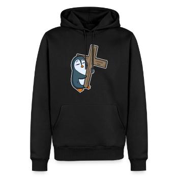 Pingouin et religion croisée - Sweat à capuche Premium bio Homme - noir - Devant - Nico (187cm)