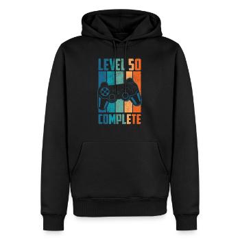 Cadeau de joueur complet 50e anniversaire niveau 50 - Sweat à capuche Premium bio Homme - noir - Devant - Nico (187cm)