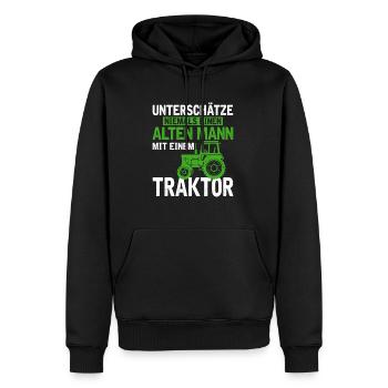 Unterschätze niemals einen alten mit einem Traktor - Männer Premium Bio Hoodie - Schwarz - Vorne - Nico (187cm)