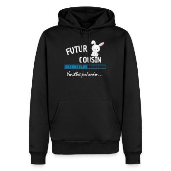Futur cousin veuillez patienter ! cadeau cousin - Sweat à capuche Premium bio Homme - noir - Devant - Nico (187cm)