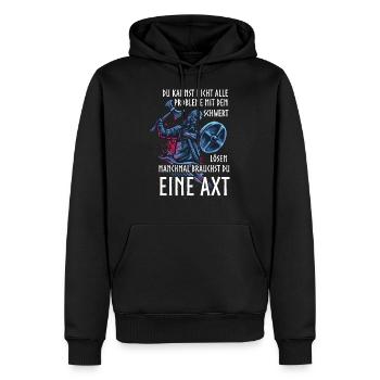 Wikinger, Probleme lösen mit einer Axt - Männer Premium Bio Hoodie - Schwarz - Vorne - Nico (187cm)