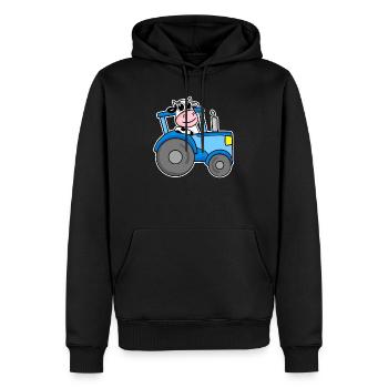 Kuh Traktor Illustration - Männer Premium Bio Hoodie - Schwarz - Vorne - Nico (187cm)
