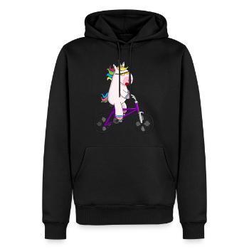 Einhorn auf Fahrrad lila Sonnenbrille - Männer Premium Bio Hoodie - Schwarz - Vorne - Nico (187cm)