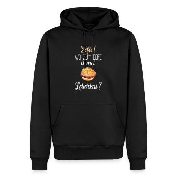 Zefix. Wo zum Deife is mei Leberkas? - Männer Premium Bio Hoodie - Schwarz - Vorne - Nico (187cm)