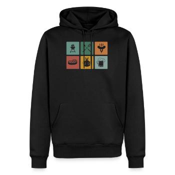 Barbecue humour grillade bière saucisses drôles - Sweat à capuche Premium bio Homme - noir - Devant - Nico (187cm)