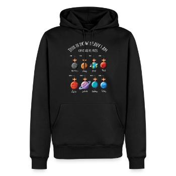 Planètes, univers, Dur Sur les planètes - Sweat à capuche Premium bio Homme - noir - Devant - Nico (187cm)