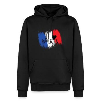 I love Paris - Sweat à capuche Premium bio Homme - noir - Devant - Nico (187cm)