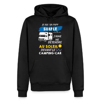 Papy simple et camping car - Sweat à capuche Premium bio Homme - noir - Devant - Nico (187cm)