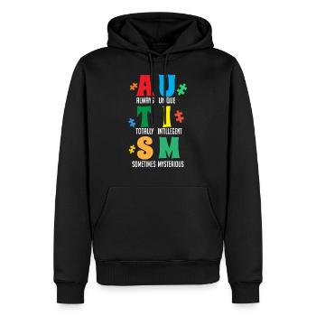 Autisme, Je porte bleu, conscience de l’autisme - Sweat à capuche Premium bio Homme - noir - Devant - Nico (187cm)