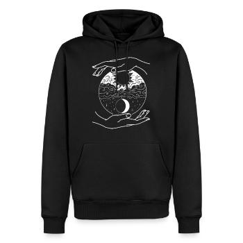 Yoga de la Lune, Yin Yang Moon Phase - Sweat à capuche Premium bio Homme - noir - Devant - Nico (187cm)