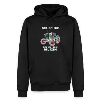 Deutzen Traktor T-shirt - Männer Premium Bio Hoodie - Schwarz - Vorne - Nico (187cm)