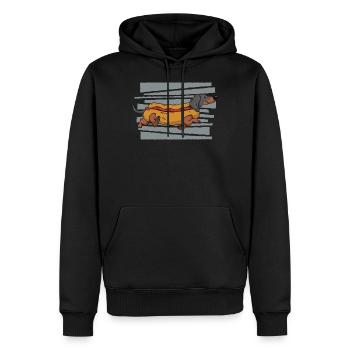 Drôle de teckel Hot Dog - Sweat à capuche Premium bio Homme - noir - Devant - Nico (187cm)