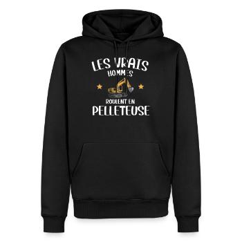 Les vrais hommes roulent pelleteuse chantier drôle - Sweat à capuche Premium bio Homme - noir - Devant - Nico (187cm)